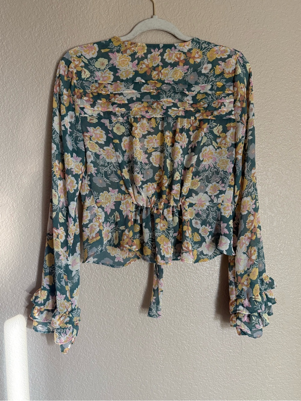 Free People Green Floral Tie-Front Blouse - Picture 2 of 3